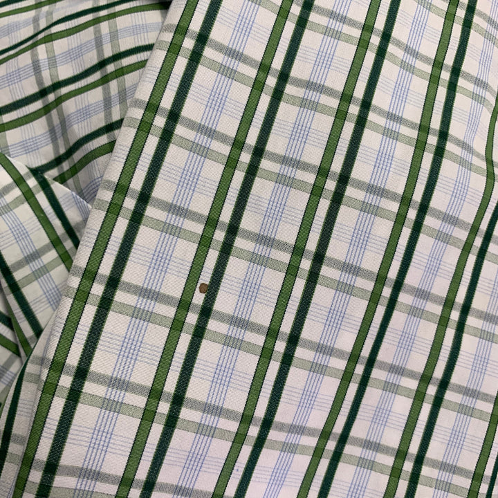 KITON Size M White Green Plaid Cotton Curved Cutaway Long Sleeve Shirt