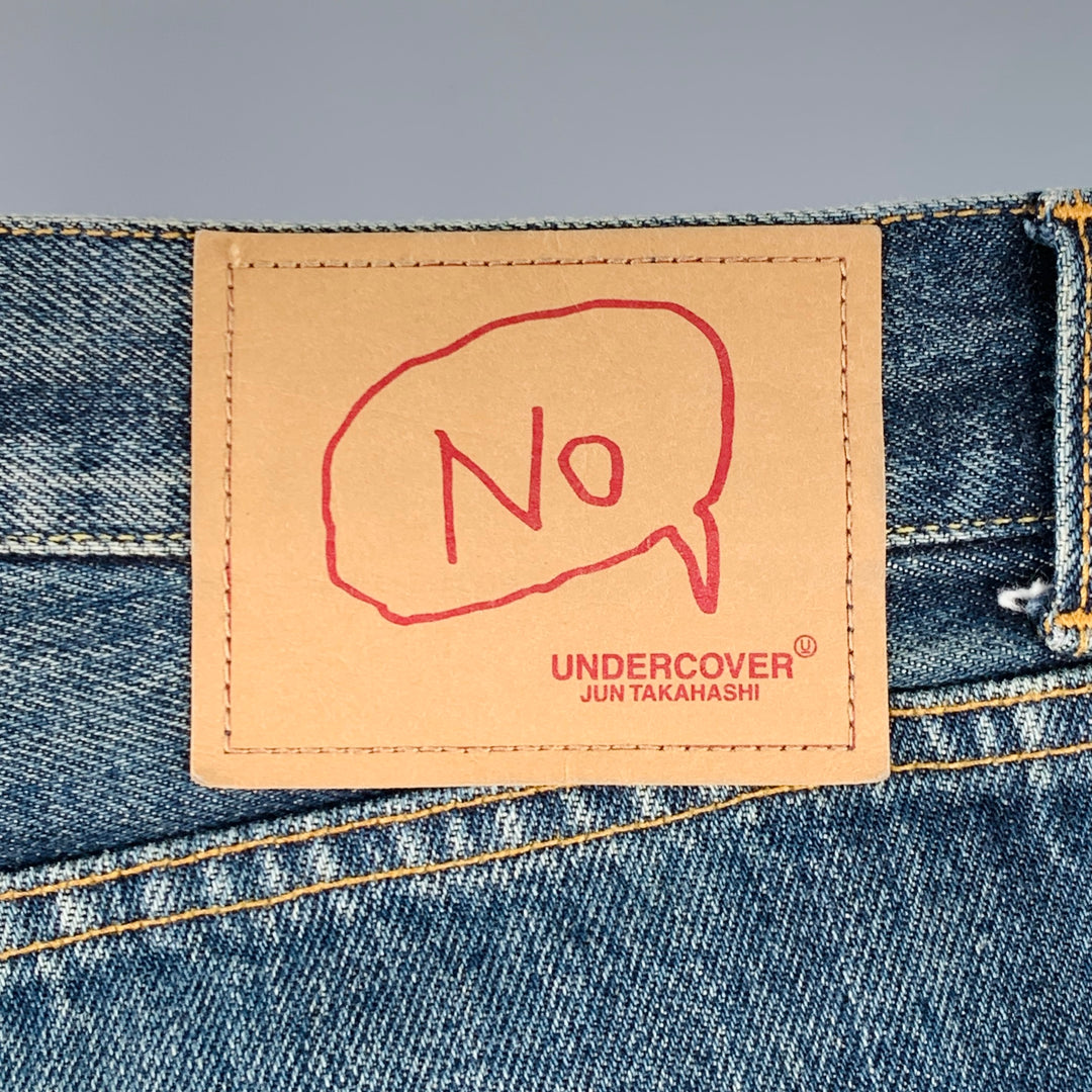 UNDERCOVER Size 32 Blue Multi-Color Embroidery Cotton Relaxed Drop-Crotch Jeans