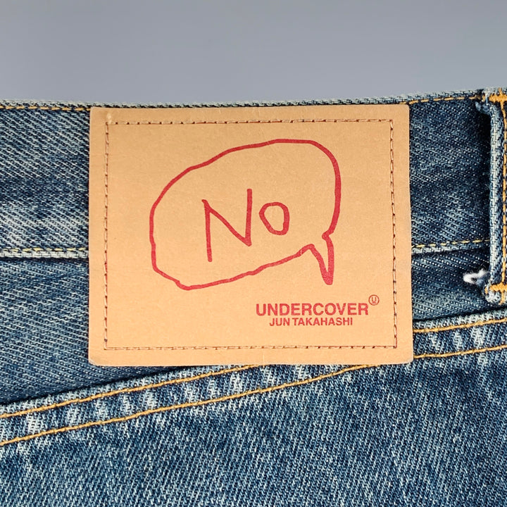 UNDERCOVER Size 32 Blue Multi-Color Embroidery Cotton Relaxed Drop-Crotch Jeans