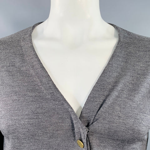 MIU MIU Size L Grey Wool Two Pockets Button Down Cardigan