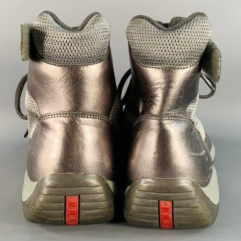 PRADA SPORT Size 10.5 America's Cup Silver Leather Nylon Mesh Ankle Sneakers