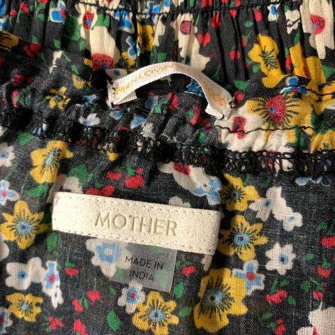 MOTHER Size S Black Multi Color Cotton Floral Elastic Waistband Casual Top