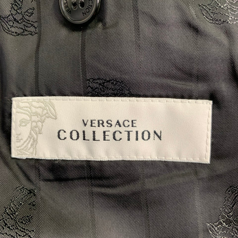 VERSACE COLLECTION Size 44 Black Stripe Viscose Blend Notch Lapel Suit