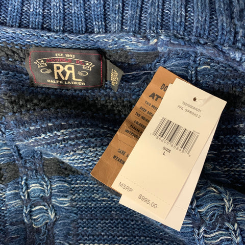 RRL by RALPH LAUREN Size L Navy Indigo Cable Knit Cotton Linen Wool Sweater