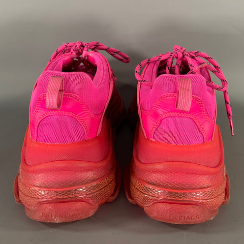 BALENCIAGA Size 11 Pink Red Triple S Mesh Lace Up Sneakers