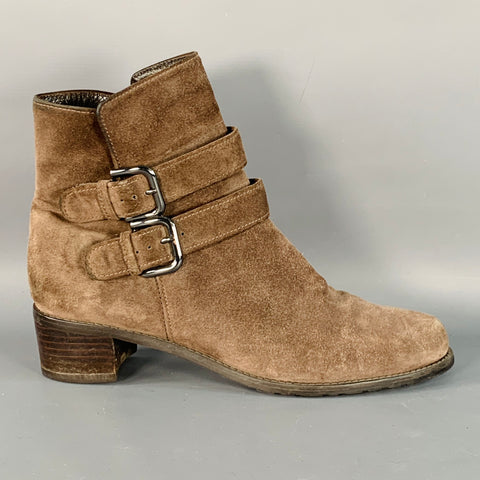 STUART WEITZMAN Size 9.5 Brown Suede Buckle Ankle Boots