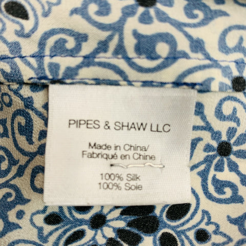 VERONICA BEARD Size 0 Blue Black & White Silk Print Metal Buttons Blouse