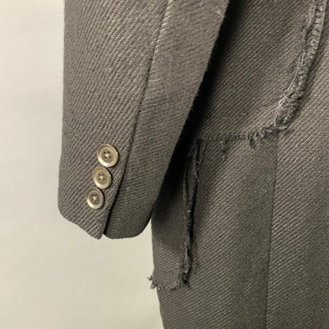 YOHJI YAMAMOTO Size L Black Twill Linen Wool Notch Lapel Coat