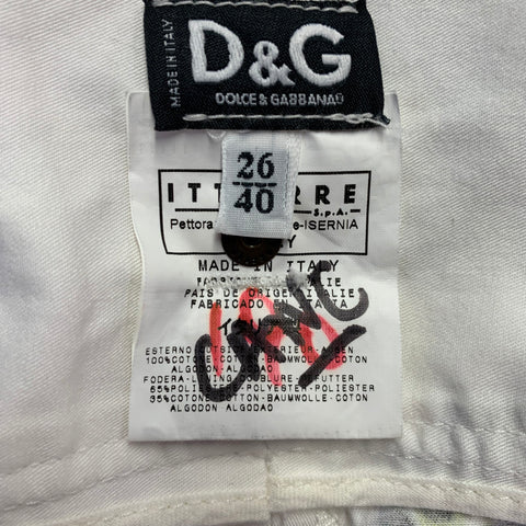 D&G by DOLCE & GABBANA Size 4 White Multi Color Cotton Logo Belted Shorts