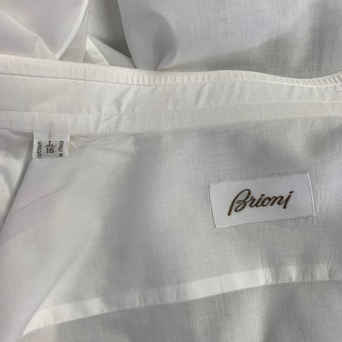 BRIONI Size L White Cotton Tuxedo Long Sleeve Shirt