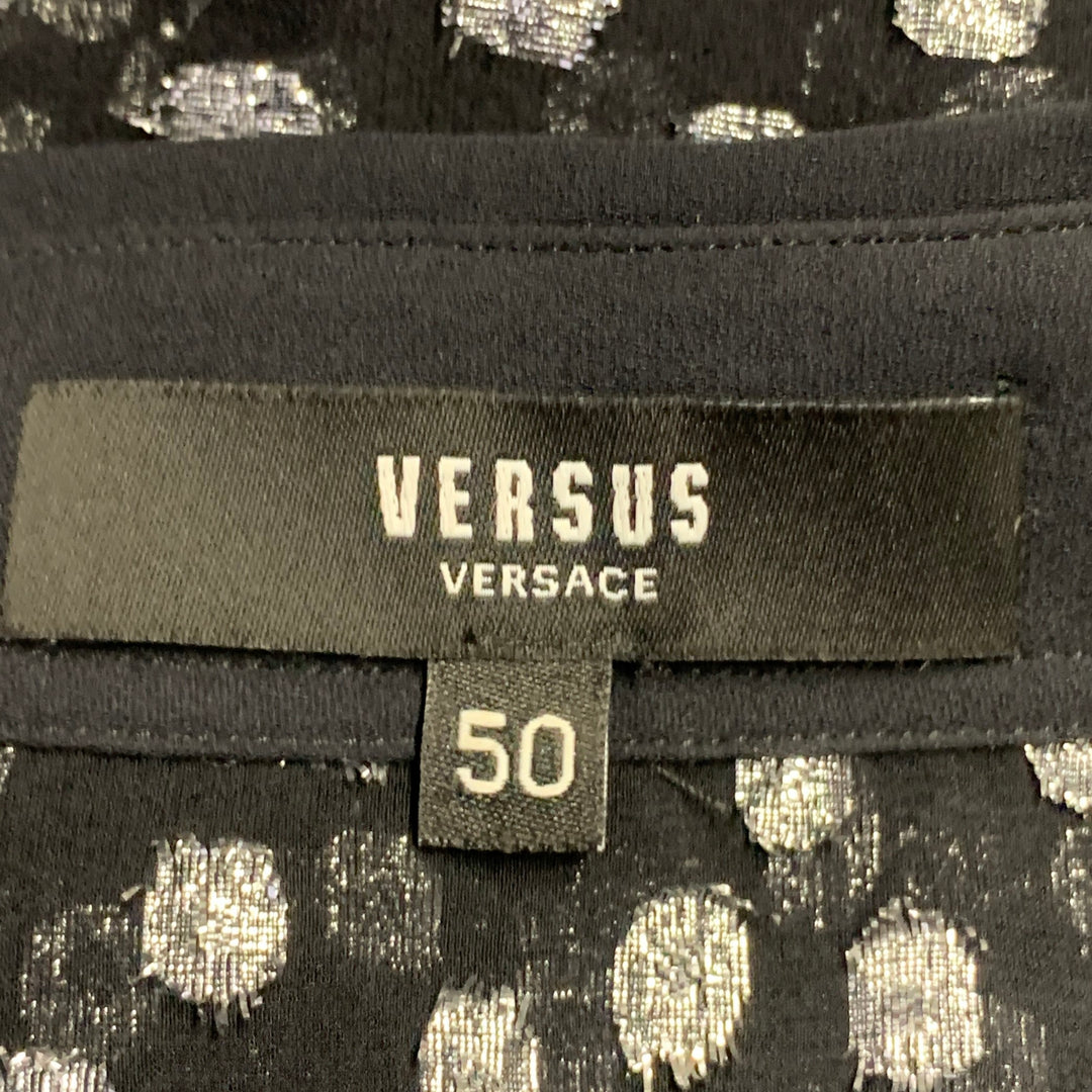 VERSUS by GIANNI VERSACE Size M Black Silver Metallic Silk Dots Long Sleeve Shirt
