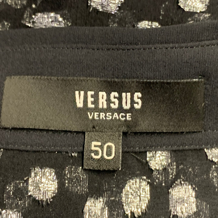 VERSUS by GIANNI VERSACE Size M Black Silver Metallic Silk Dots Long Sleeve Shirt