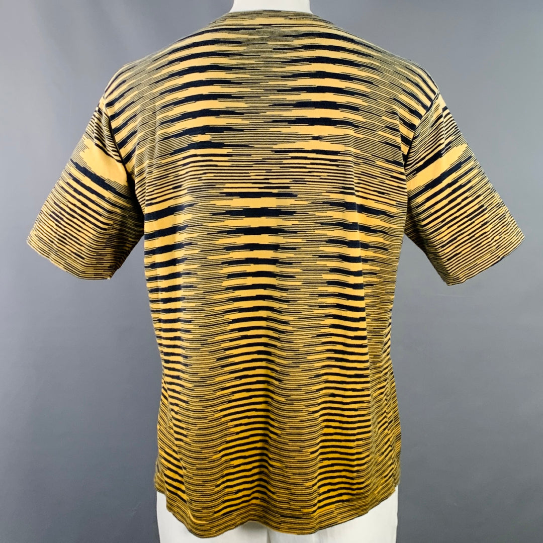 MISSONI Size XL Yellow Navy Stripe Cotton Knit Crew Neck T-Shirt