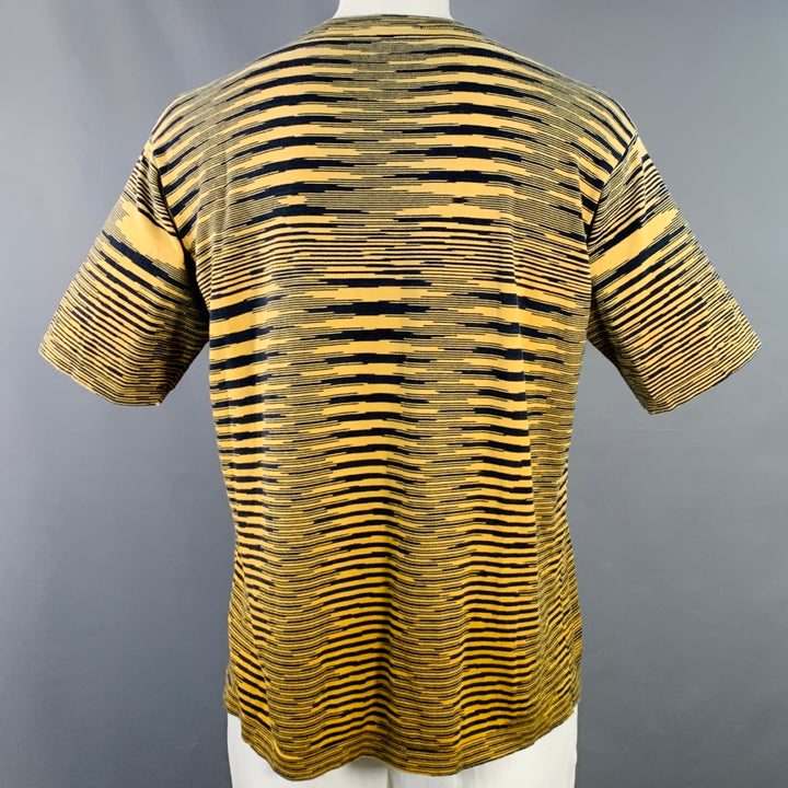 MISSONI Size XL Yellow Navy Stripe Cotton Knit Crew Neck T-Shirt