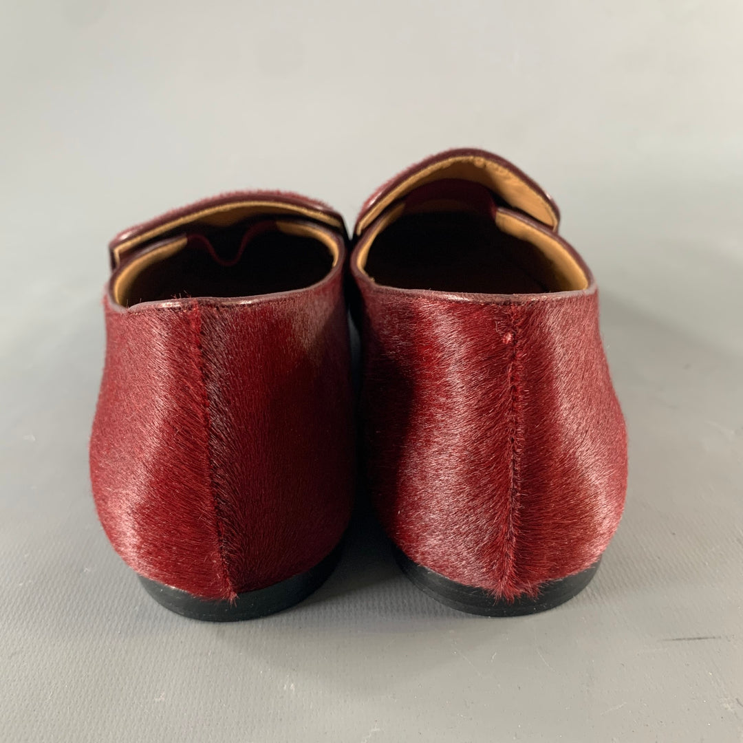 THE ROW Size 8 Burgundy Pony Hair Loafer Flats