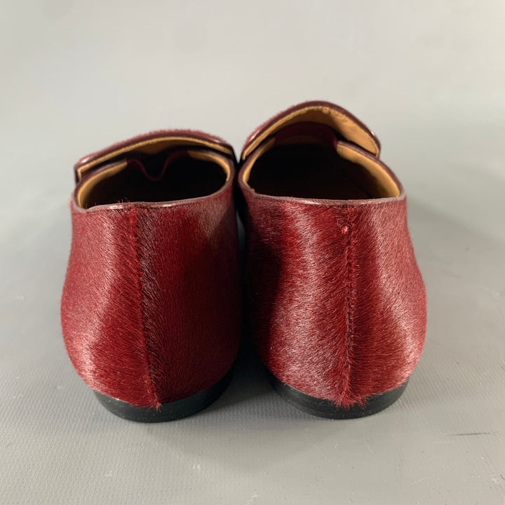 THE ROW Size 8 Burgundy Pony Hair Loafer Flats