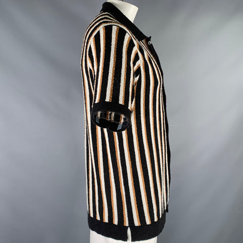 Chemise à manches courtes en tissu éponge à rayures noires, blanches et marron TODD SNYDER taille L