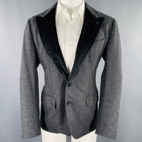 DOLCE & GABBANA Size 40 Long Grey Two Toned Virgin Wool Blend Sport Coat