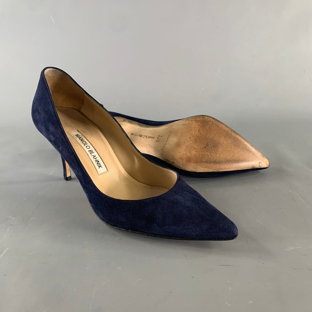 MANOLO BLAHNIK Size 8.5 Navy Suede Pointed Toe Pumps