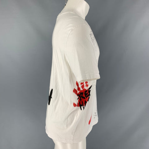 FAITH CONNEXION Size S White Black & Red Print Cotton Crew-Neck T-shirt
