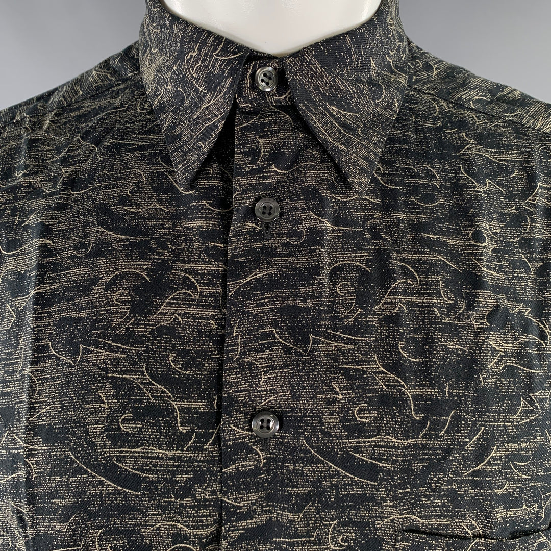 BERTONE Size S Viscose Blend Button Up Long Sleeve Shirt