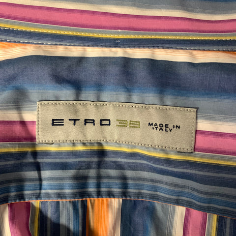 ETRO Size M Blue Orange Stripe Button Up Long Sleeve Shirt