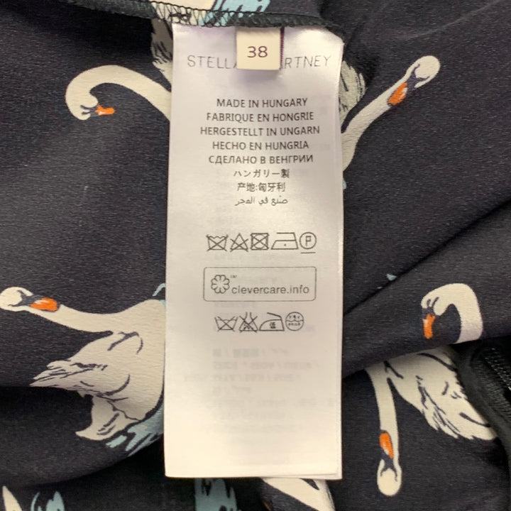 STELLA McCARTNEY 2016 Size 2 Black White Blue Silk Swans Point Collar Dress