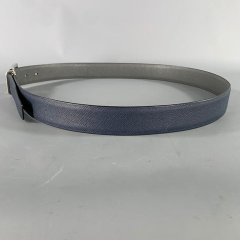 PRADA Size 40 Navy Grey Crackled Leather Belt