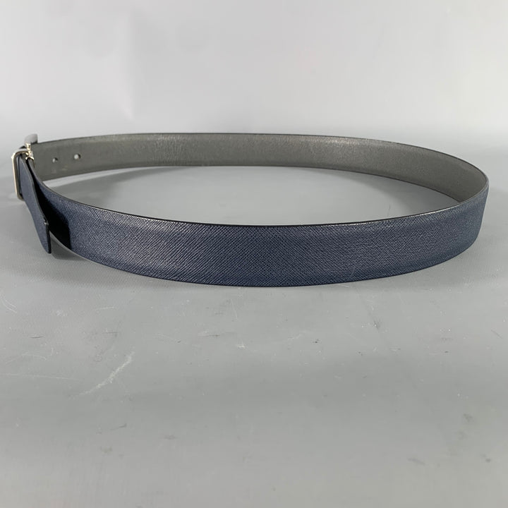 PRADA Size 40 Navy Grey Crackled Leather Belt