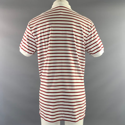 RALPH LAUREN Size M White Red Stripe Cotton Polo Short Sleeve Shirt
