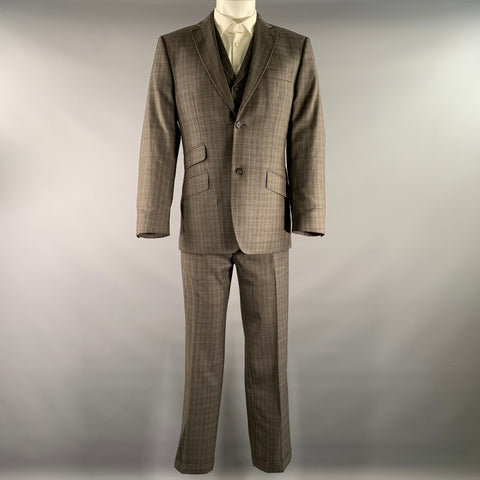TED BAKER Chest Size 40 Grey Light Blue Tartan Wool Notch Lapel 34 31 Suit