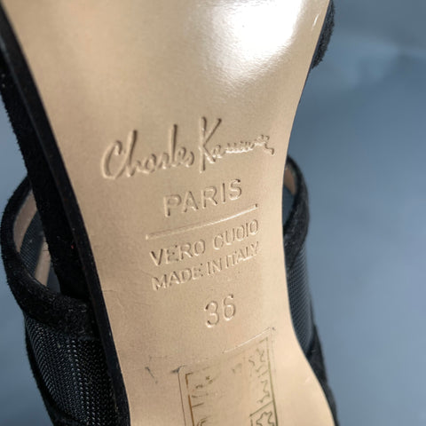 CHARLES KAMMER Size 6 Black Mesh Suede Peep Toe Boots