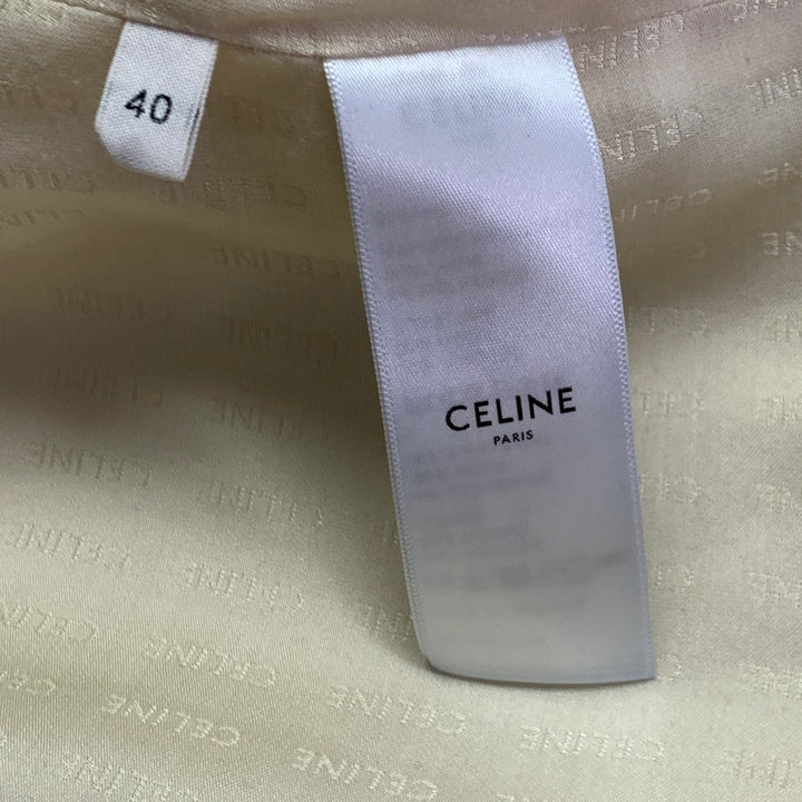 CELINE Size 8 Cream Gold Wool Blend Short Sleeve Jacket Blazer
