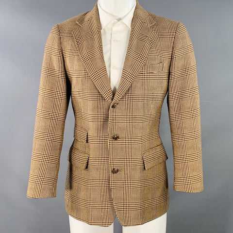RALPH LAUREN Size 38 Regular Tan Brown Glenplaid Cotton Cashmere Sport Coat