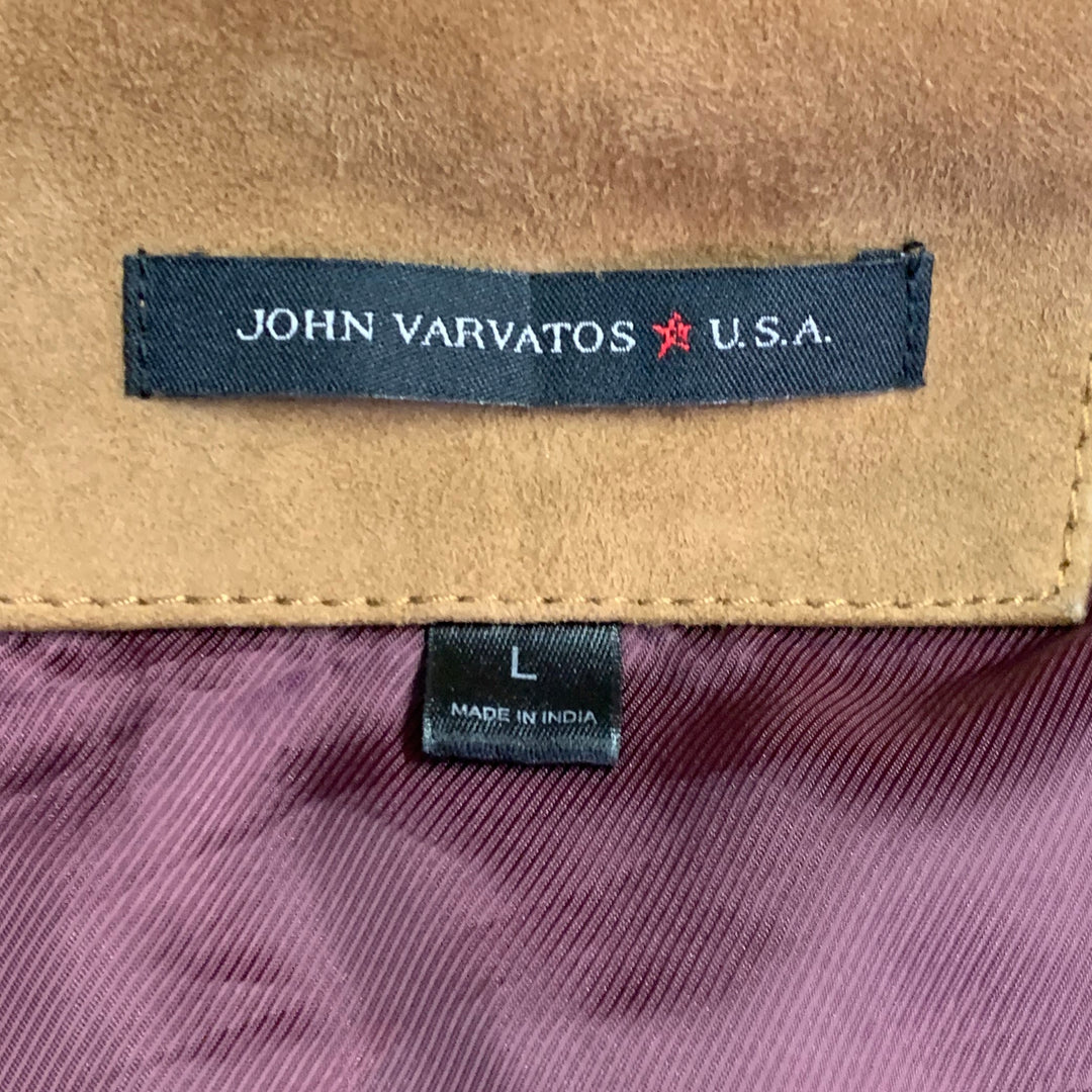 JOHN VARVATOS * U.S.A. Size L Brown Goat Suede Snaps Shirt Jacket