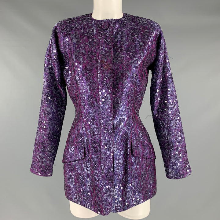 GEOFFREY BEENE Size M Purple Sequined Evening Blazer