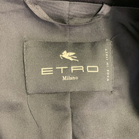 ETRO Size 8 Black Blue Metallic Geometric Peak Lapel Jacket Blazer
