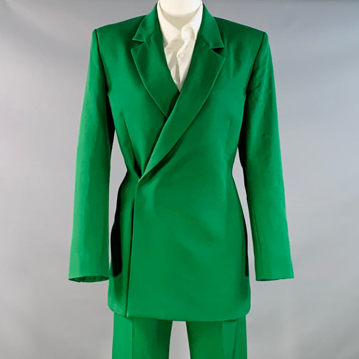 EGONLAB Size 34 Green Wool Asymmetrical Double Breasted Tailored Fit Notch Lapel Suit