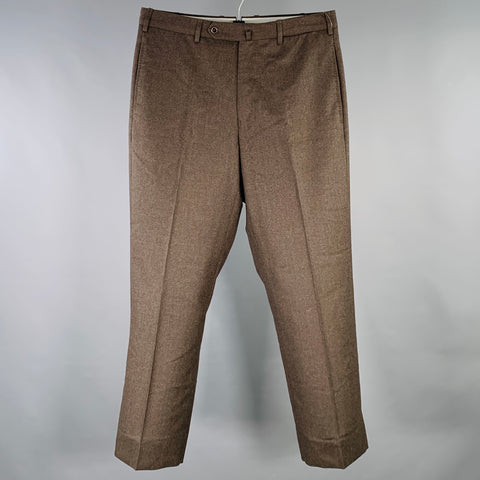 INCOTEX Size 32 Brown Wool Flat Front Dress Pants