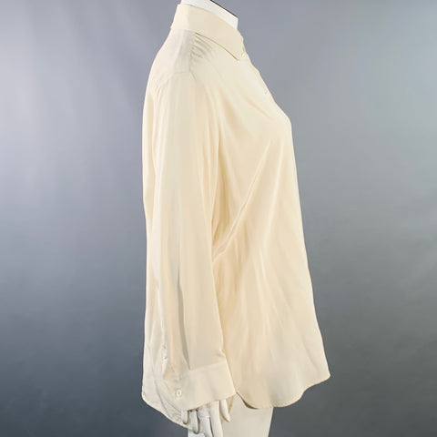 THE ROW Size L Cream Silk Crepe Spread Collar Shirt