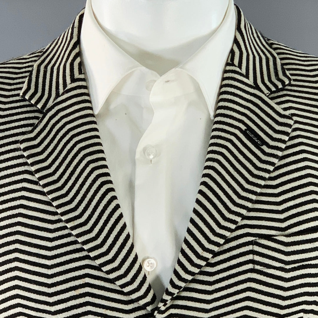 EMPORIO ARMANI Size 40 Regular Black White Chevron Virgin Wool Notch Lapel Suit