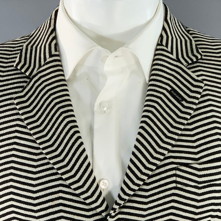 EMPORIO ARMANI Size 40 Regular Black White Chevron Virgin Wool Notch Lapel Suit