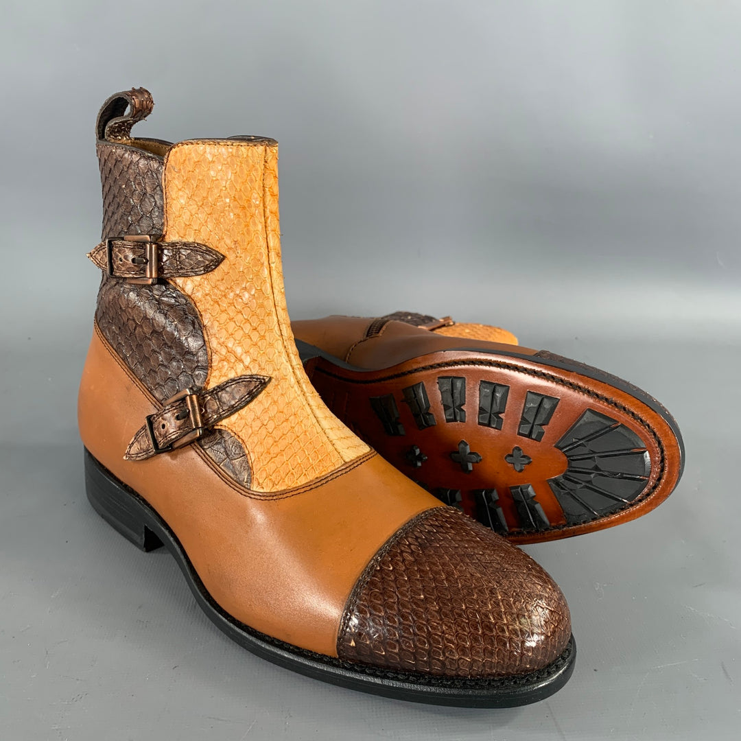 KLEIN EPSTEIN & PARKER Size 7 Brown Mixed Patterns Mixed Fabrics Ankle Boots