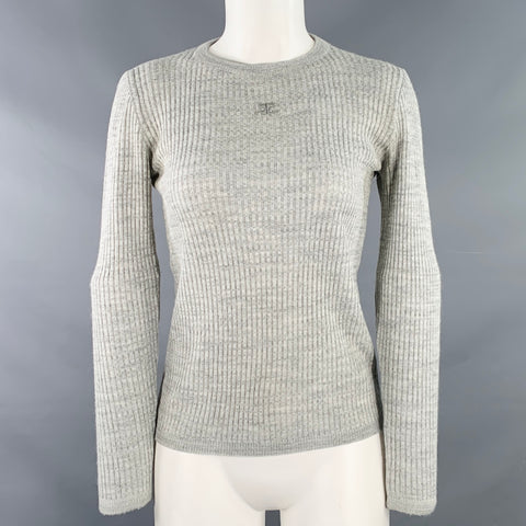 COURREGES Size S Grey Rib Knit Crew Neck Pullover