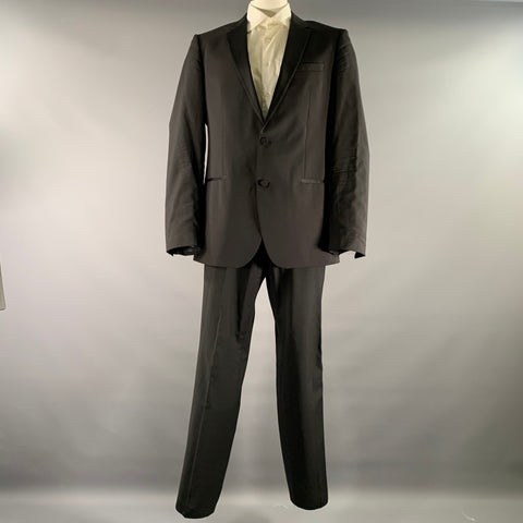 HUGO BOSS Chest Size 44 Black Solid Viscose Notch Lapel 38 34 Tuxedo
