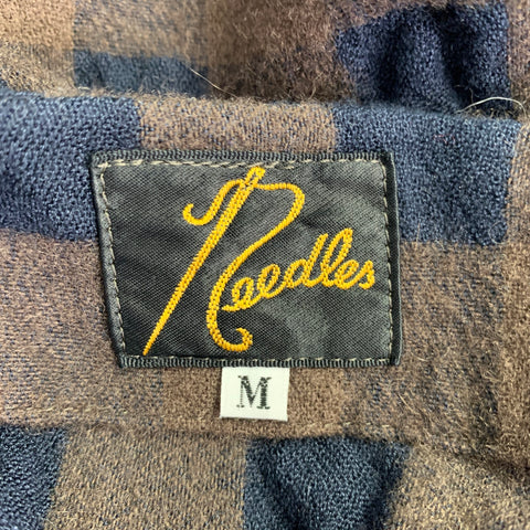 NEEDLES Size M Brown Navy Wool Blend Checkered Single Button Cardigan