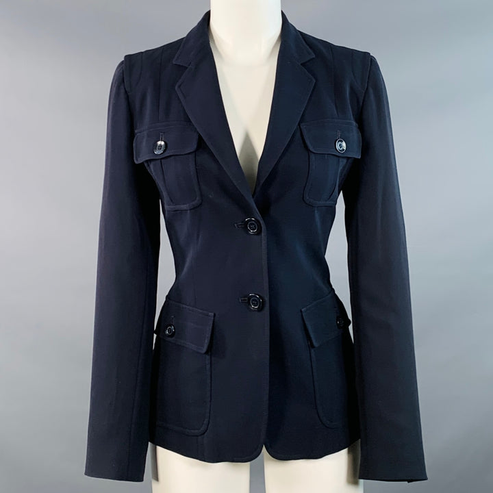 MAX MARA Size 6 Navy Triacetate Blend Notch Lapel Jacket Blazer