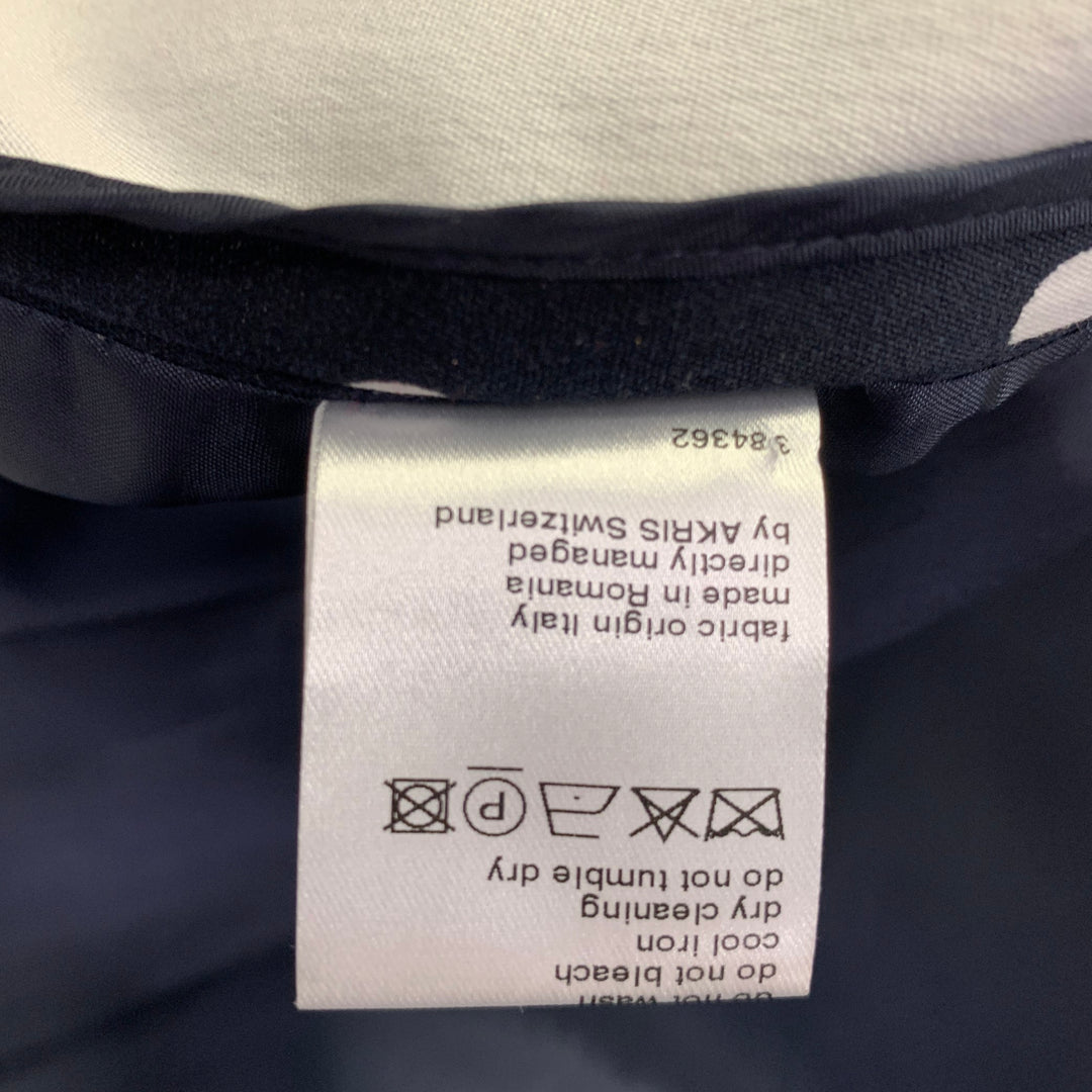 AKRIS Size 12 Navy White Cotton Blend Polka Dot Blazer