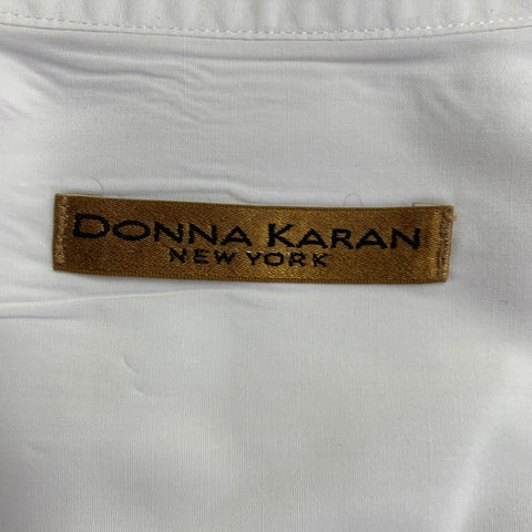 DONNA KARAN Size M White Cotton Collarless Long Sleeve Shirt