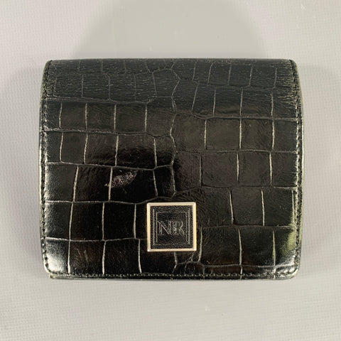 NINA RICCI Black Croc Embossed Leather Bifold Wallet